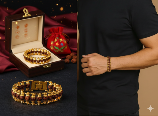 Shubh Rudraksha Energy Gold Bracelet – Blessed 5-Mukhi Beads for Peace & Prosperity